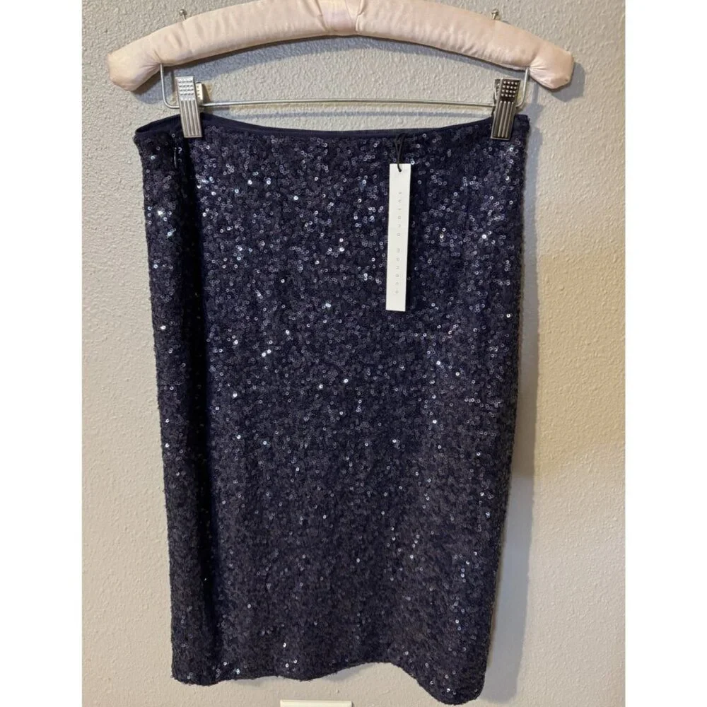 Susana Monaco 2 PC Set S Small Thunder Blue Sequin Crop Top & Skirt NWT $256